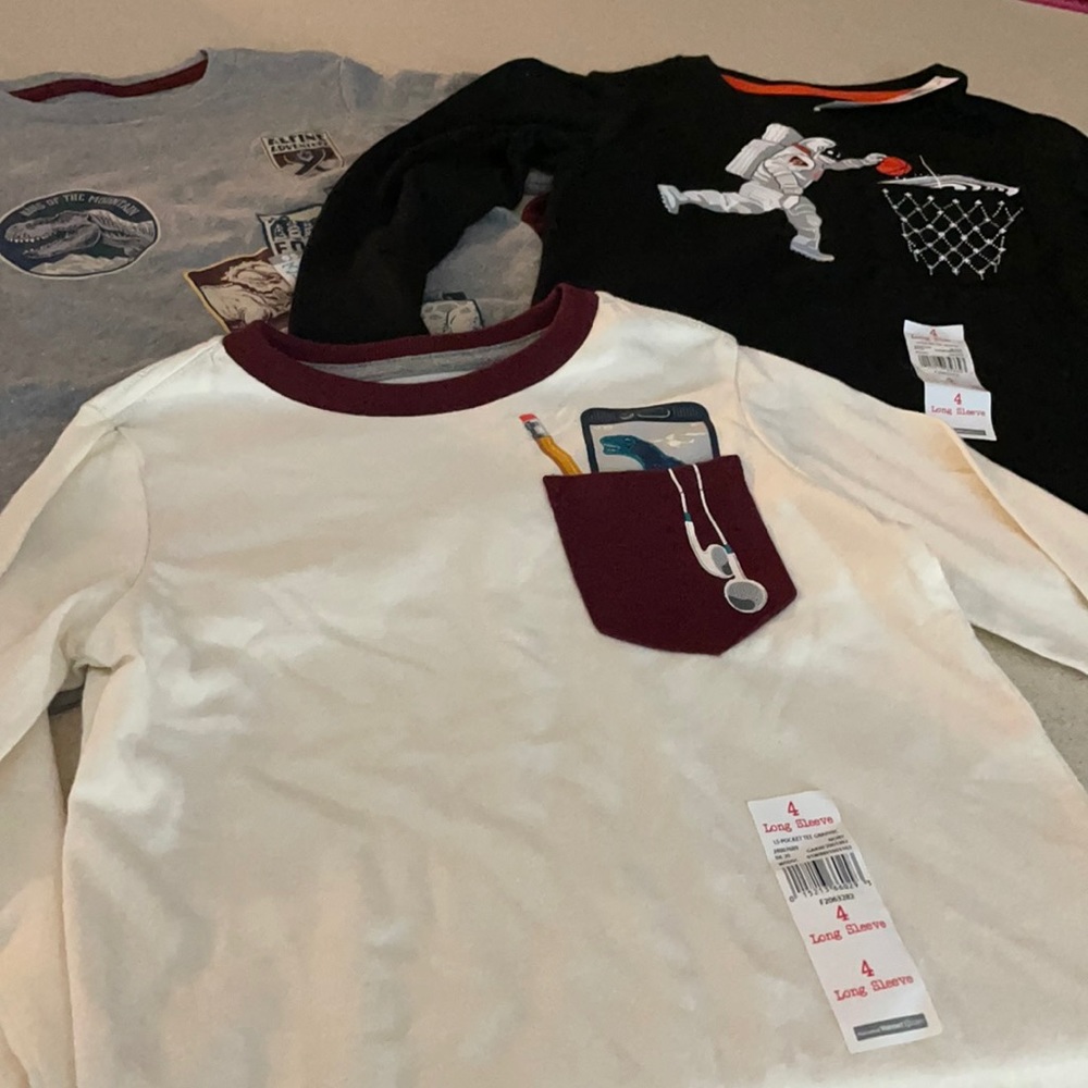 3 long sleeve shirts 4t New with tag white black gray 4t
